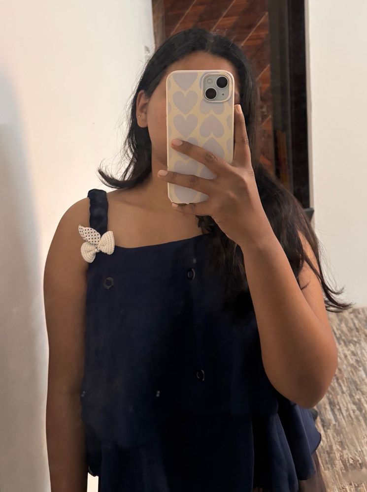 Navy Blue Top with Bow Accent