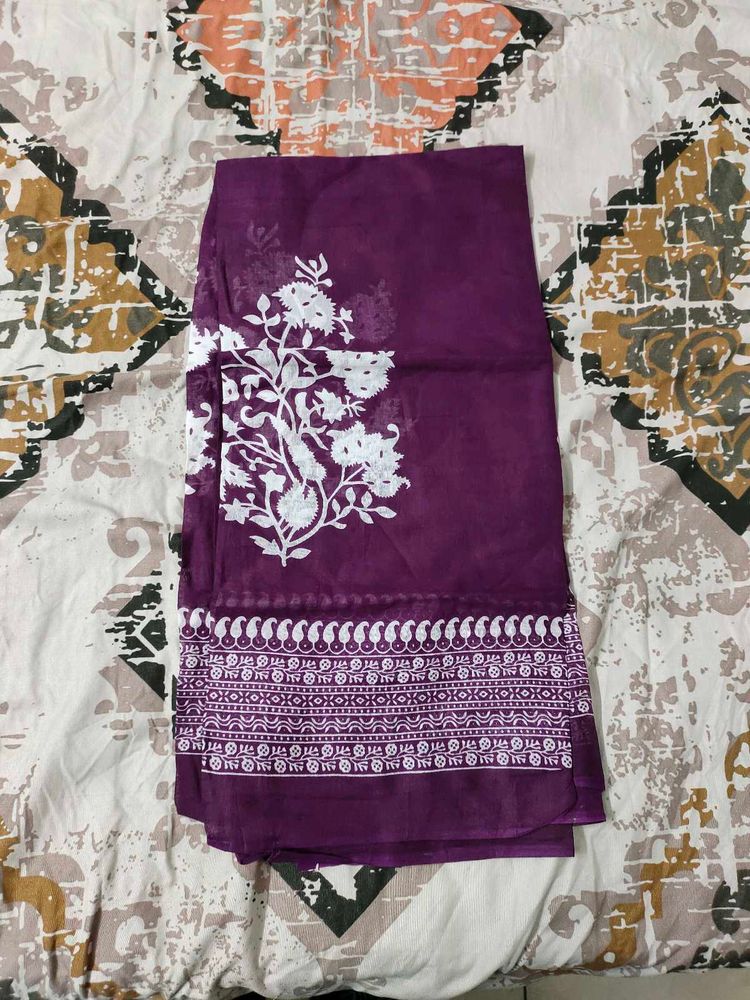 Purple Dupatta with White Print