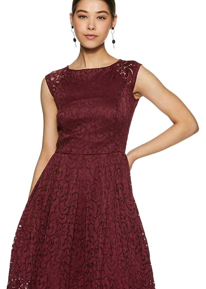 Maroon Lace Fit &amp; Flare Dress