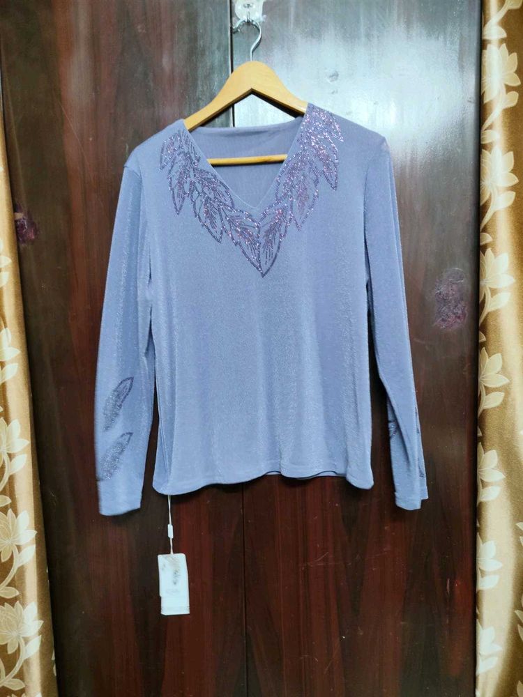 Sparkly V-Neck Long Sleeve Top