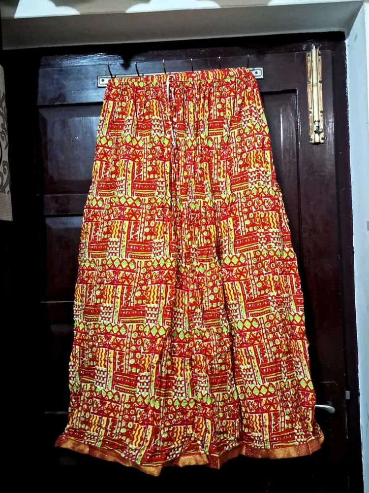 Vibrant Red &amp; Yellow Ethnic Print Skirt