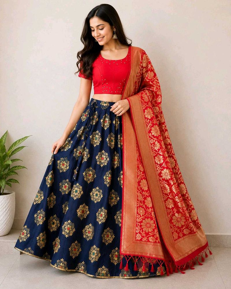 Beautiful Blue &amp; Red Lehenga Choli