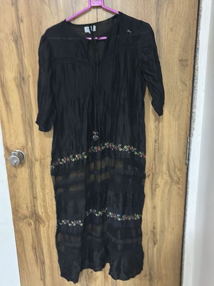 Boho Embroidered Black Dress