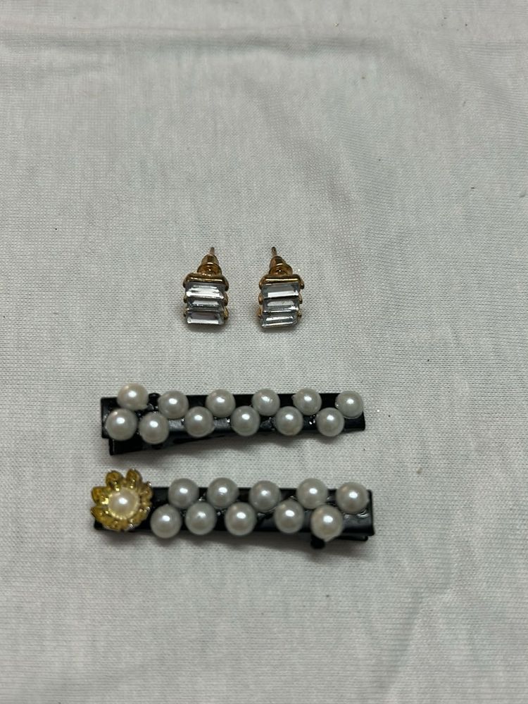 Elegant Pearl Hair Clips &amp; Earrings Set