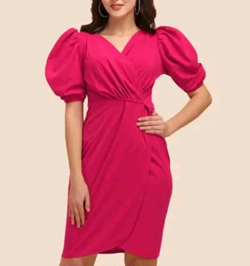 Puff Sleeve Wrap Dress