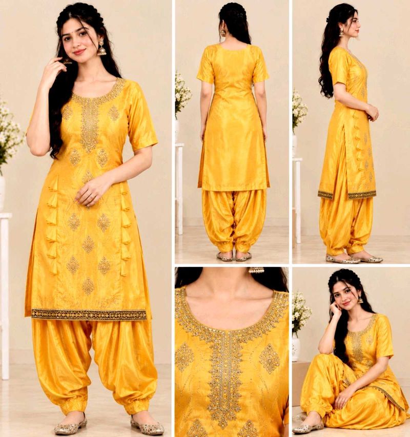 Women’s Embroidered Silk Blend Kurti with Patiala