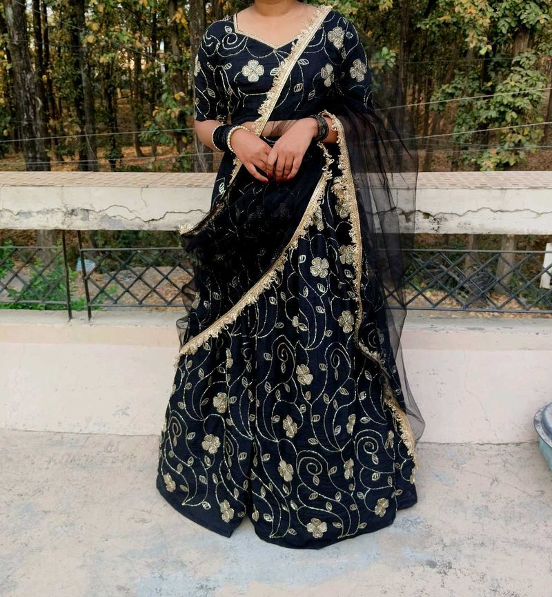 Elegant Black Embroidered Lehenga Choli
