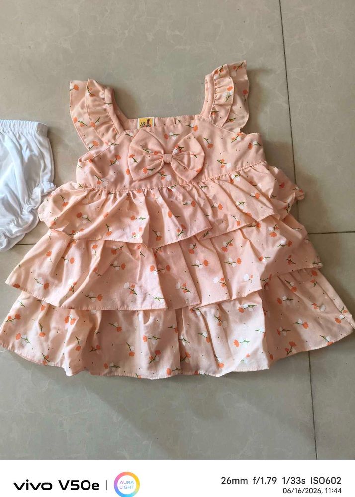 Adorable Peach Cherry Print  with Ruffles fro