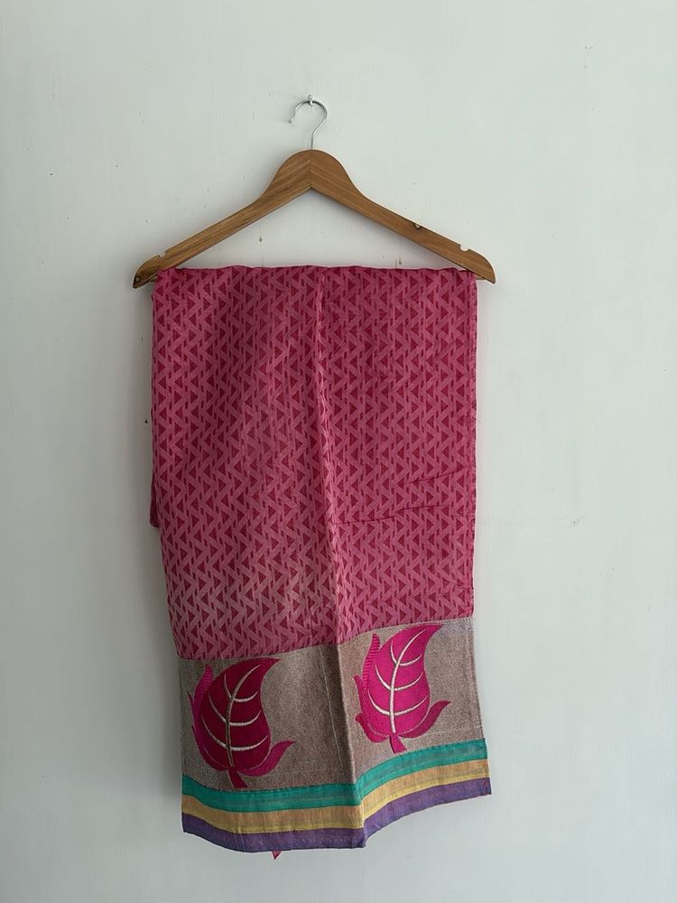 Elegant Pink dress material with Leaf Border