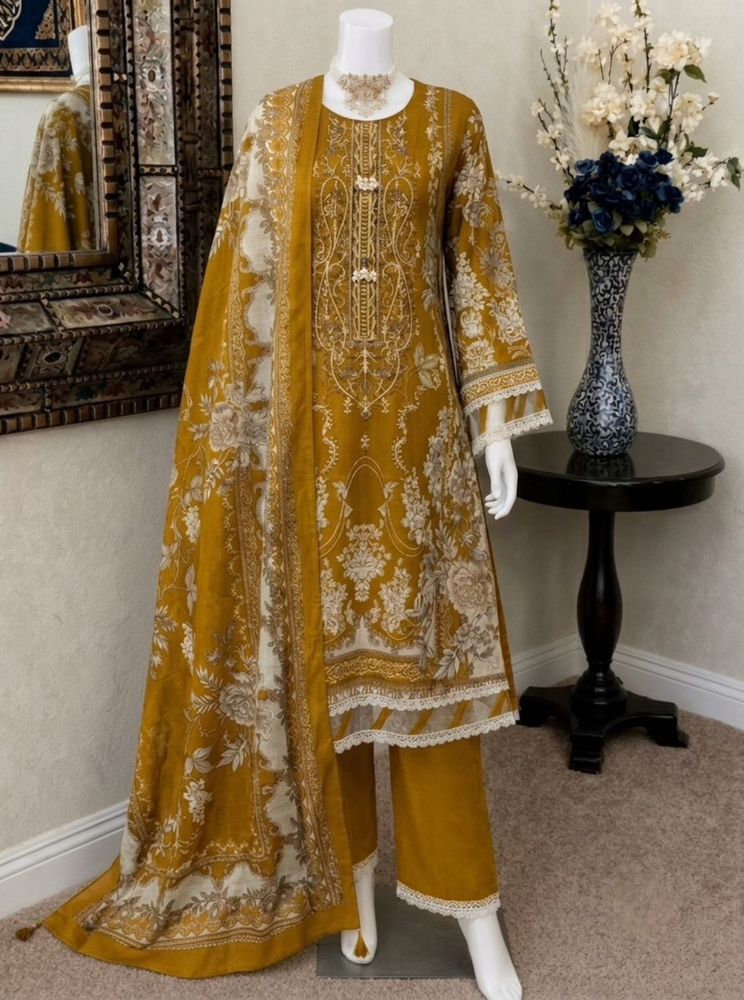 Elegant Mustard Floral Print Kurta