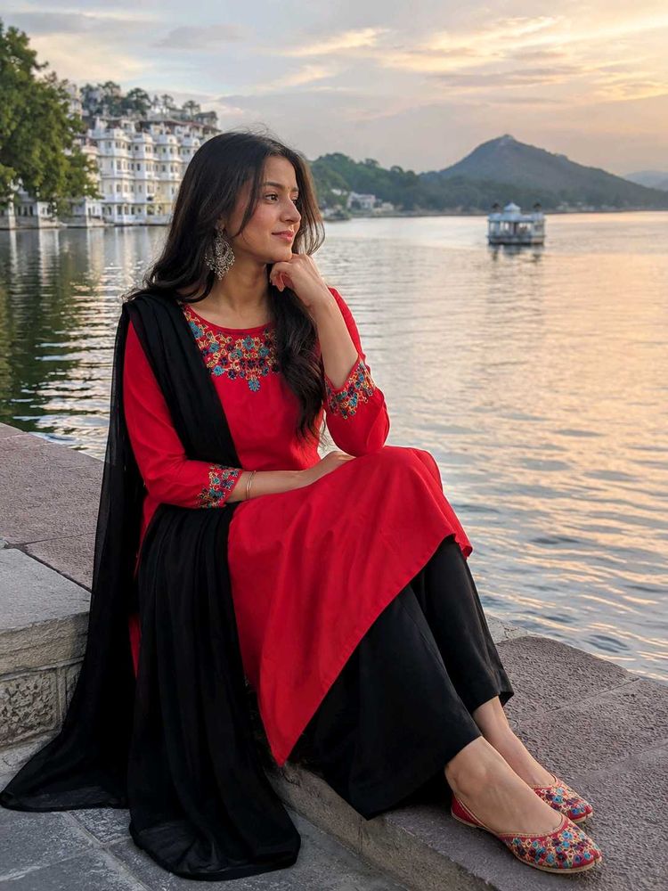 Red Embroidered Kurta and palazzo