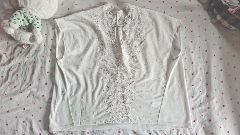White Eyelet Detail Blouse