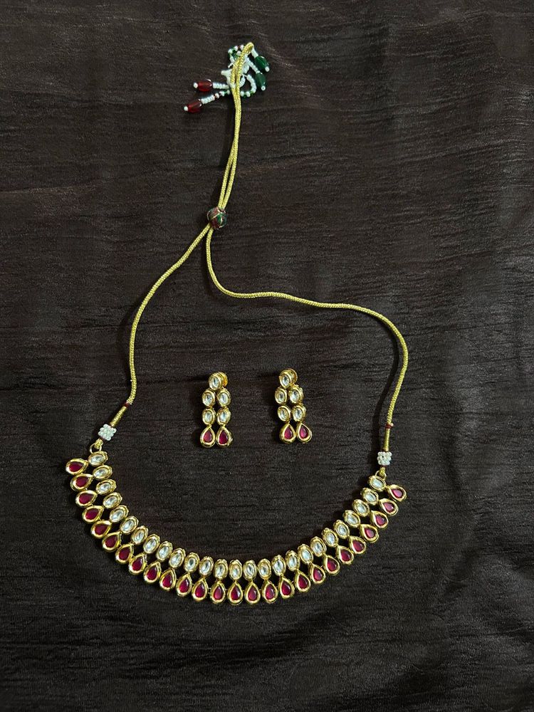 Red &amp; White Stone Necklace Set