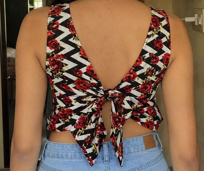 Floral Bow Back Crop Top