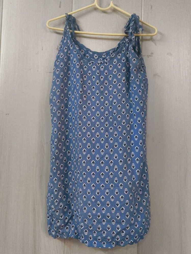 Blue Printed Spaghetti Strap kurta