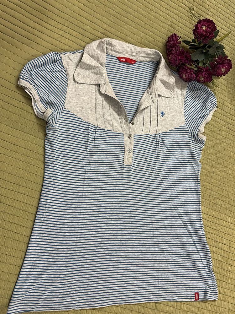 Striped Polo Shirt with Collar