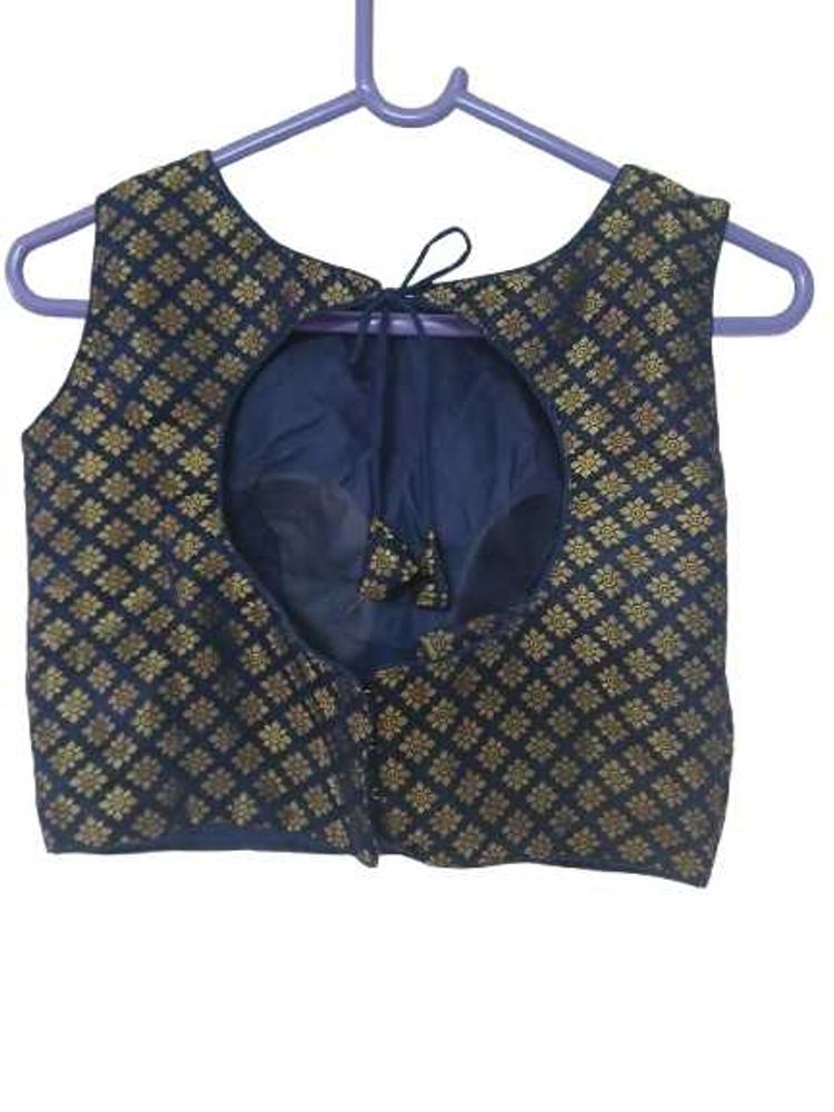 Elegant Navy Blue Brocade Blouse