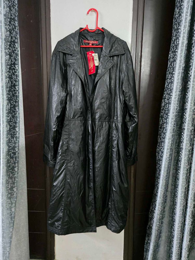 Black Faux Leather Long Coat fits M~L
