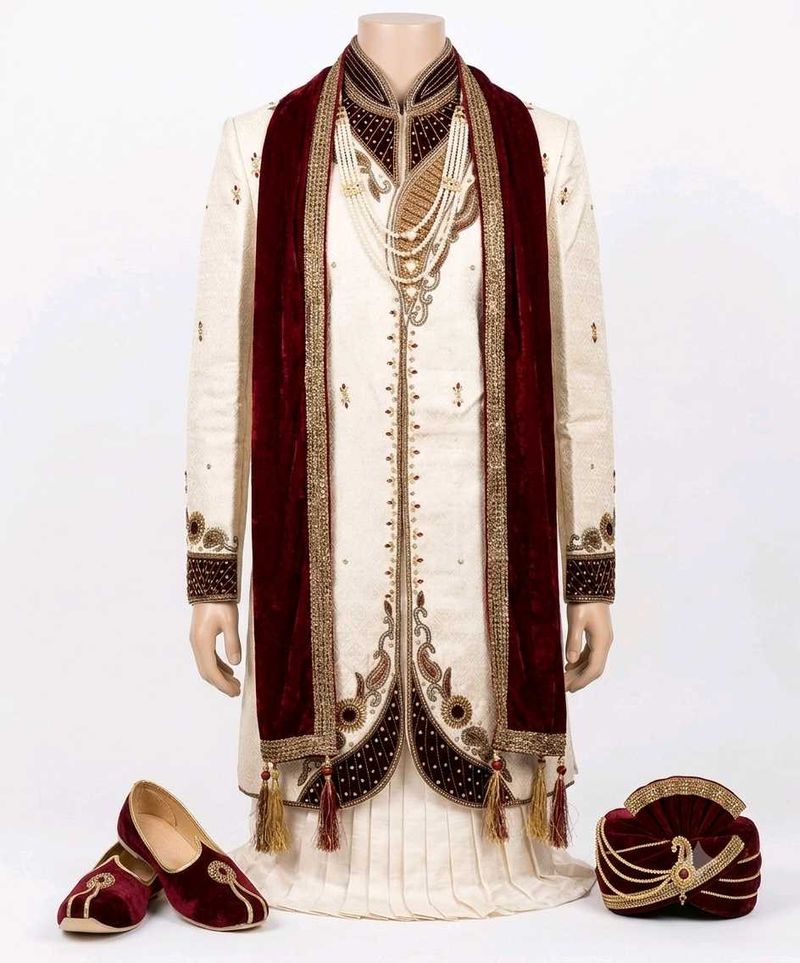 Men's Ethnic Embroidered Sherwani Set of 4