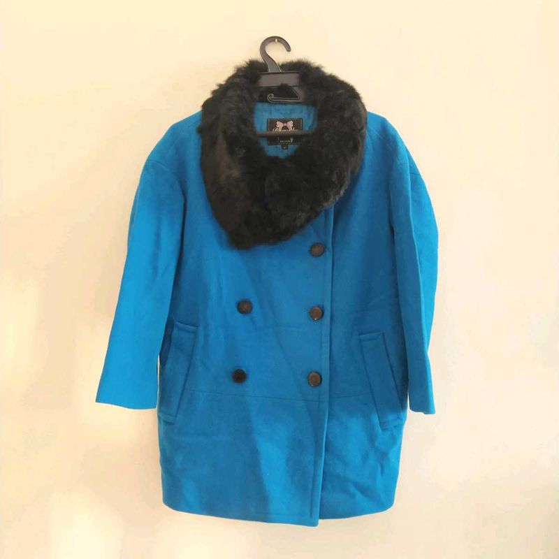 Blue Coat with Faux Fur Collar