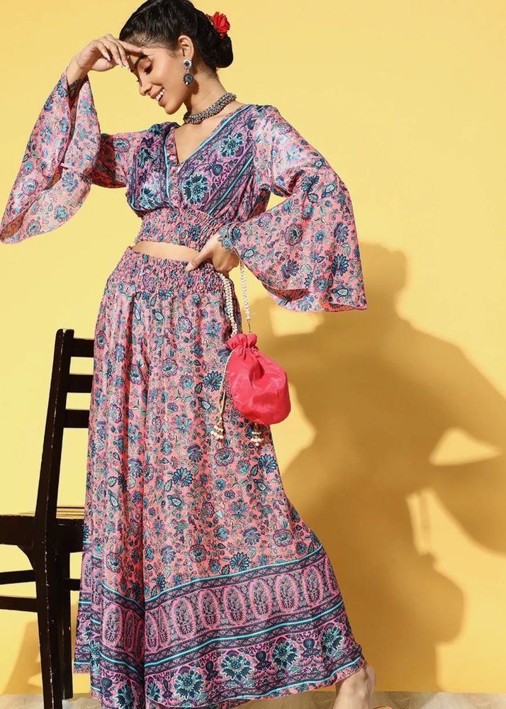 SALE - Boho Floral Print Crop Top &amp; Palazzo Set