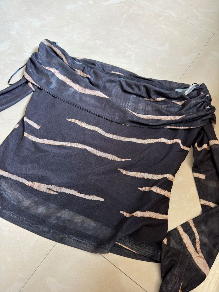 Sheer Zebra Print Off-Shoulder Top