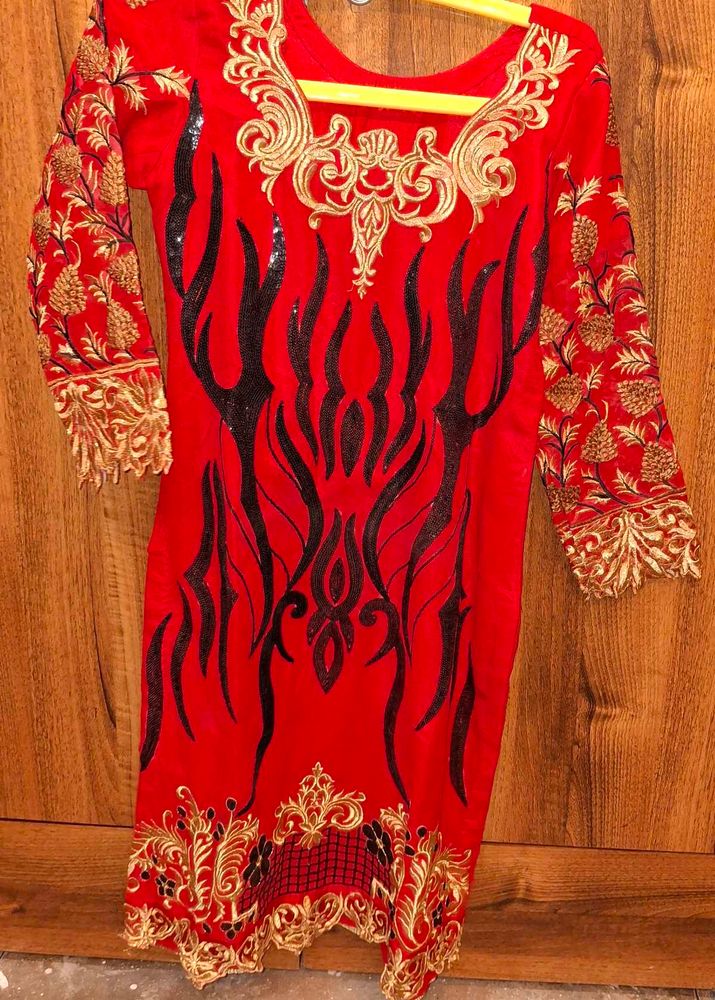 Vibrant Red Embroidered Kurta
