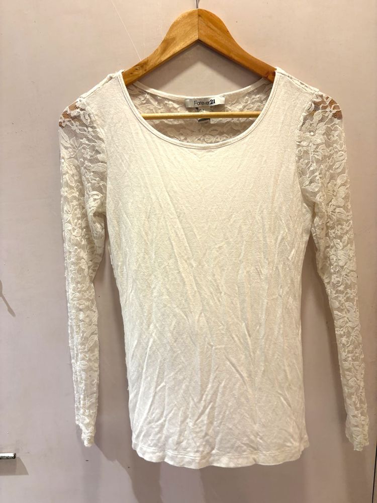 Forever 21 Coquette Girly Lace Sleeve Top