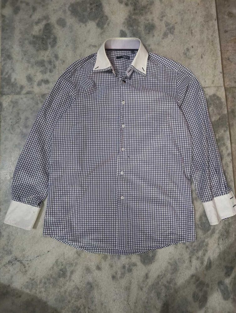 Men's Gingham Pattern Dress Shirt