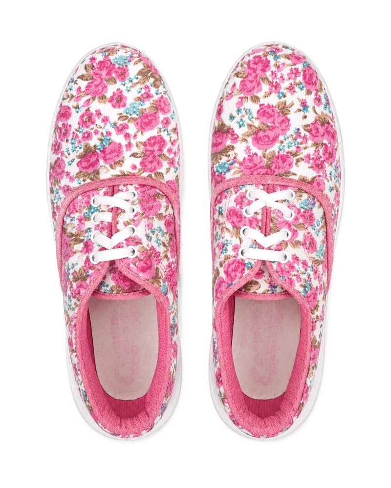 Floral Print Lace-Up Canvas Shoes