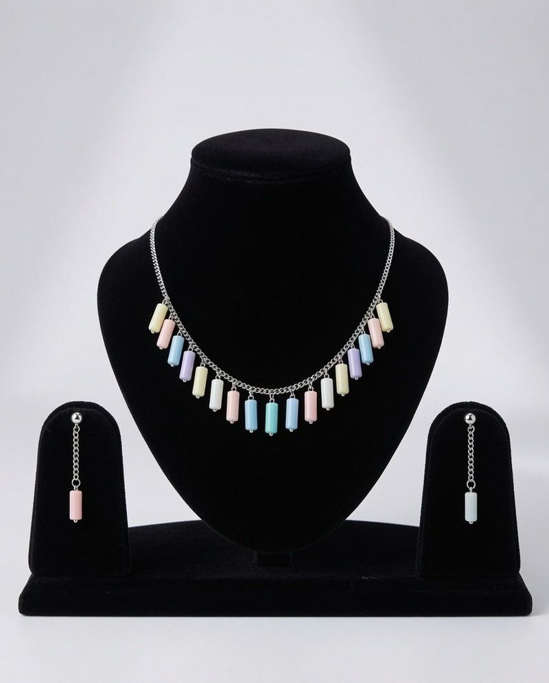 Pastel Beaded Necklace &amp; Earring Set