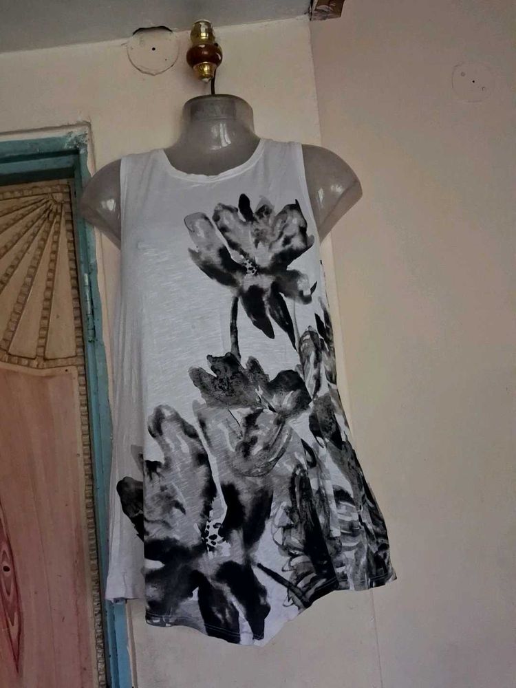 White Floral Print Sleeveless Top