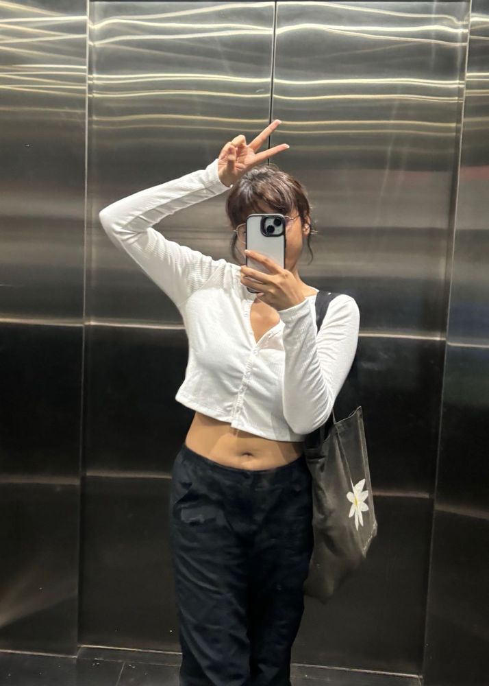 SSS Front button full sleeve white crop top