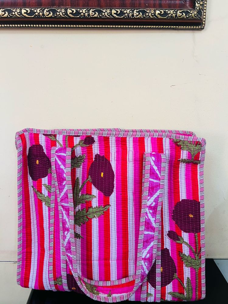 Floral Striped Tote Bag