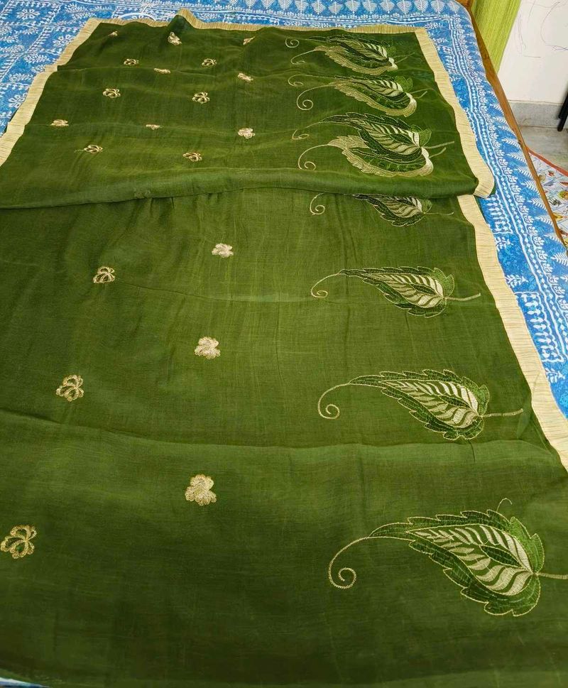 Olive green cotton blend beautiful saree