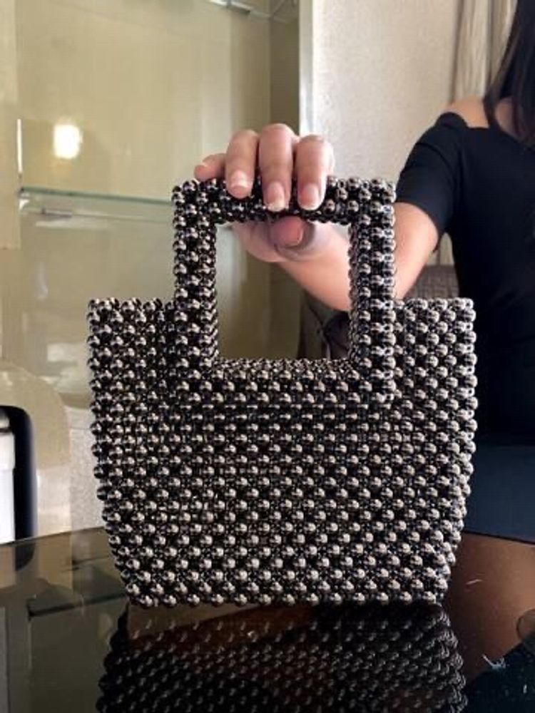 Silver Metallic Handmade Beaded Bag