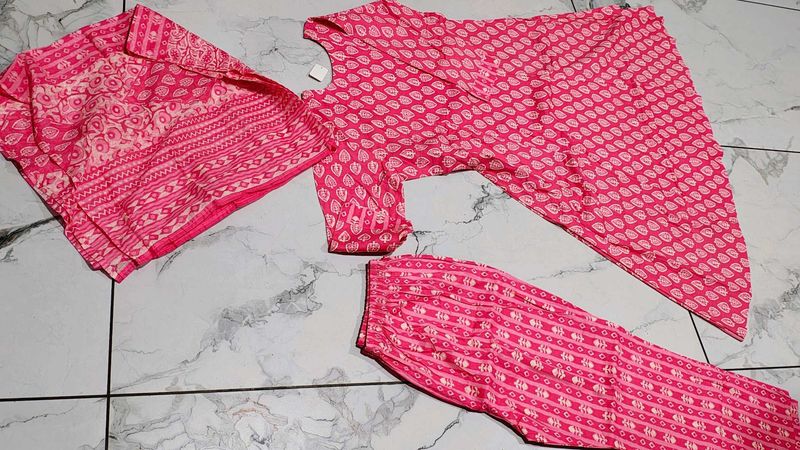Pink Printed Kurta Set with Dupatta XXL