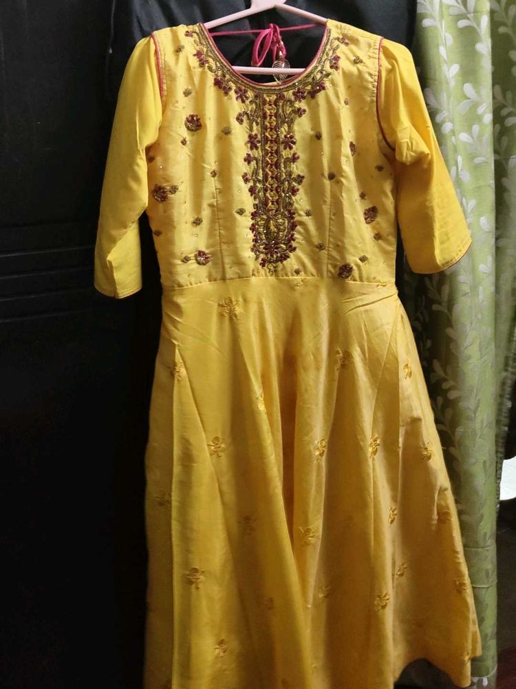 Yellow Embroidered Ethnic Gown