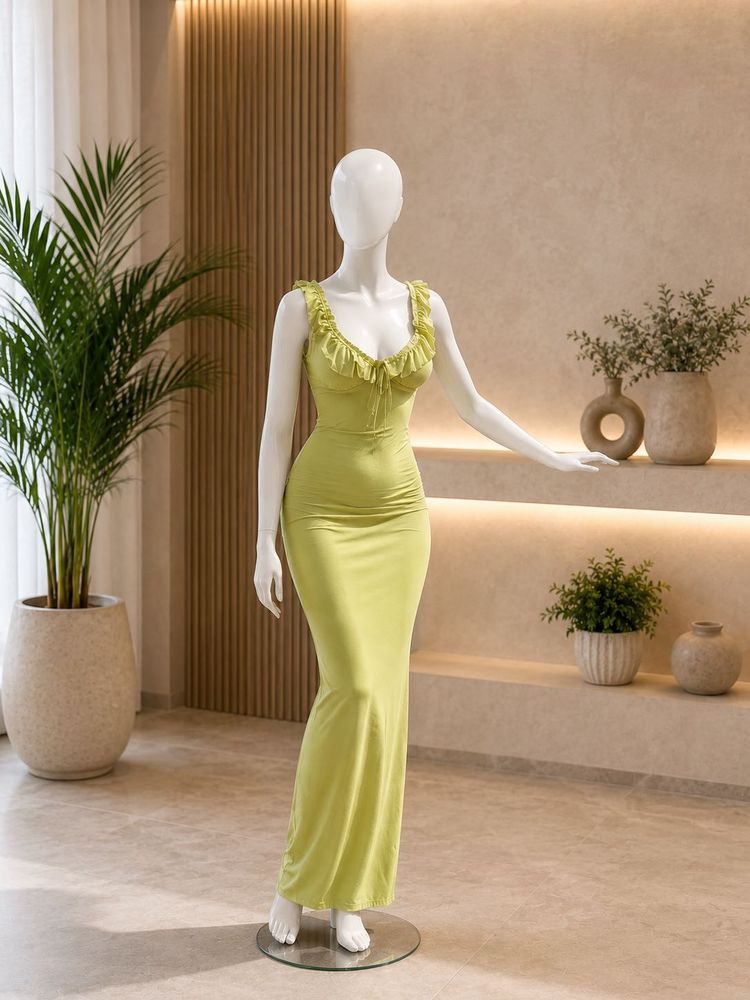 Lime Green Ruffled Maxi Dress