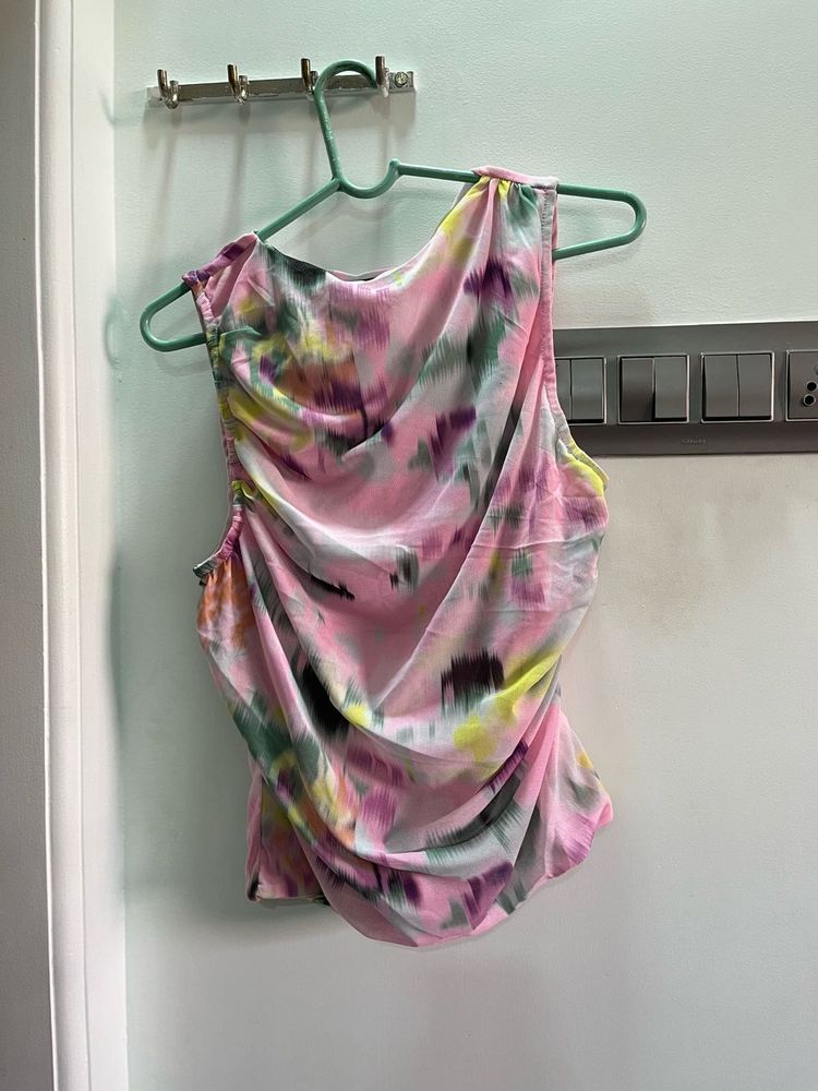 Pink Tie-Dye Ruched Tank Top