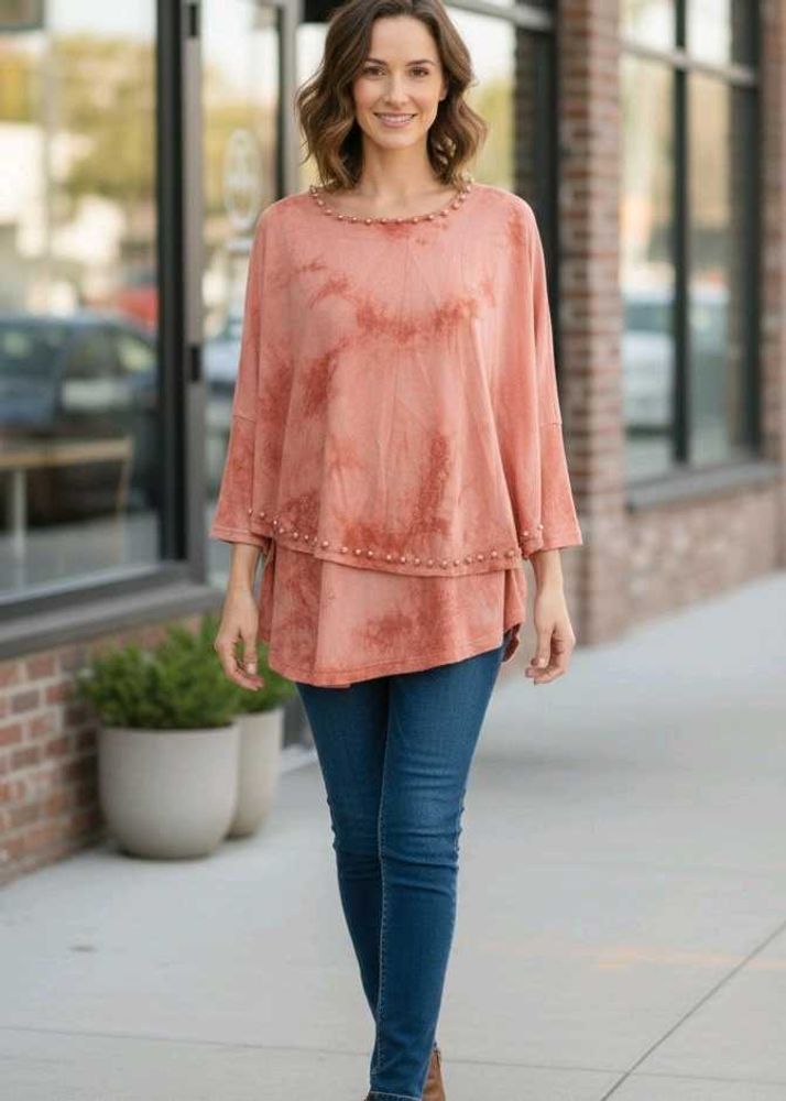 Boho tie-dye top with beaded details