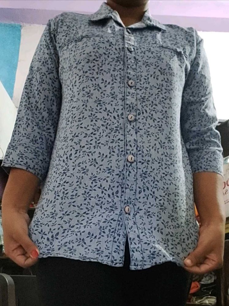Light Blue Floral Print Shirt