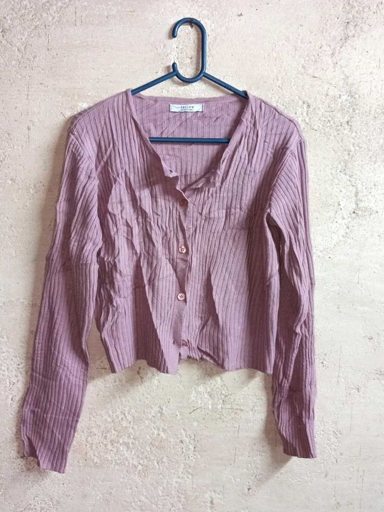 Lilac Ribbed Knit Cardigan Cropped