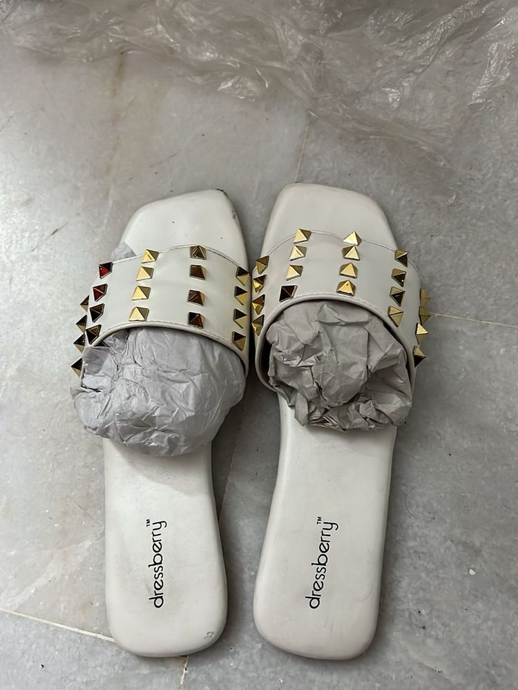 White Studded Slide Sandals