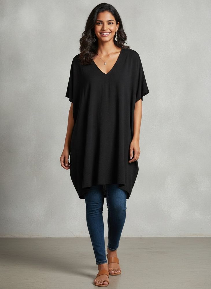 Black V-Neck Tunic Top