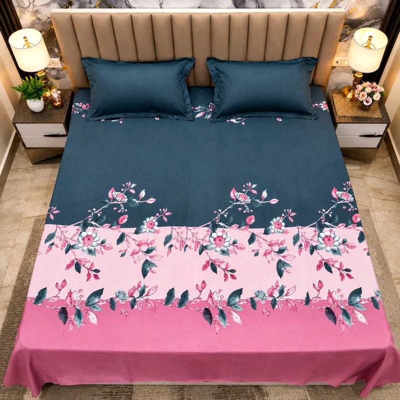 ✨ Luxury floral Print Cotton Double Bedsheet Set