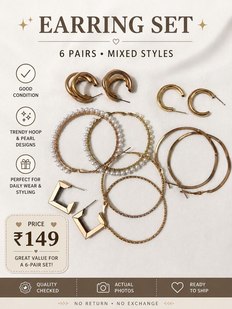 6 Pairs Trendy Hoop &amp; Pearl Earring Set