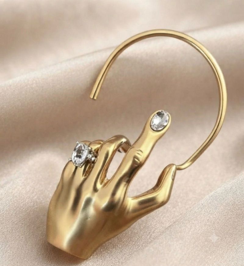 Unique Hand Shaped Gold Tone Earring