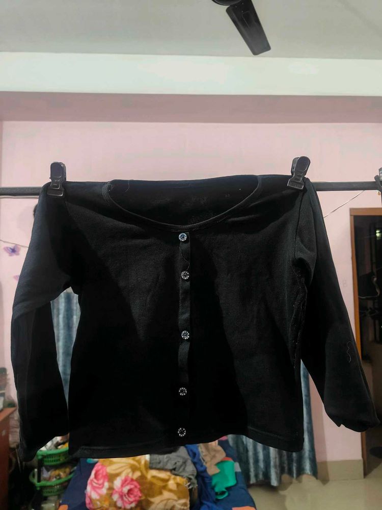 Basic Black Button-Down Knit Top