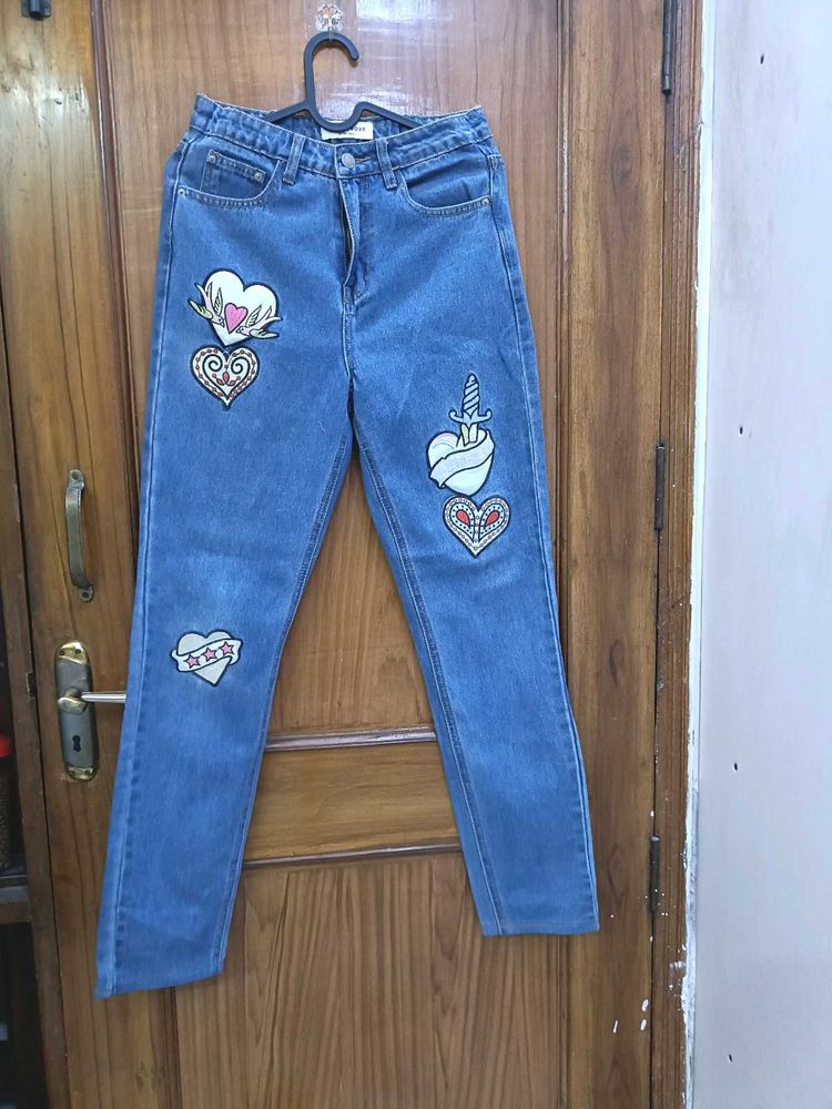 Embroidered Heart Patch Jeans